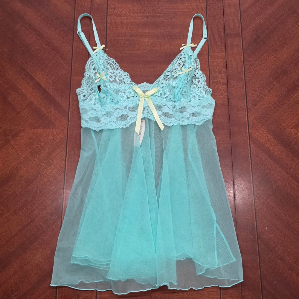 NWT Vintage Victorias Secret Sexy Little Things Mint Green Lace Babydoll L Y2K
